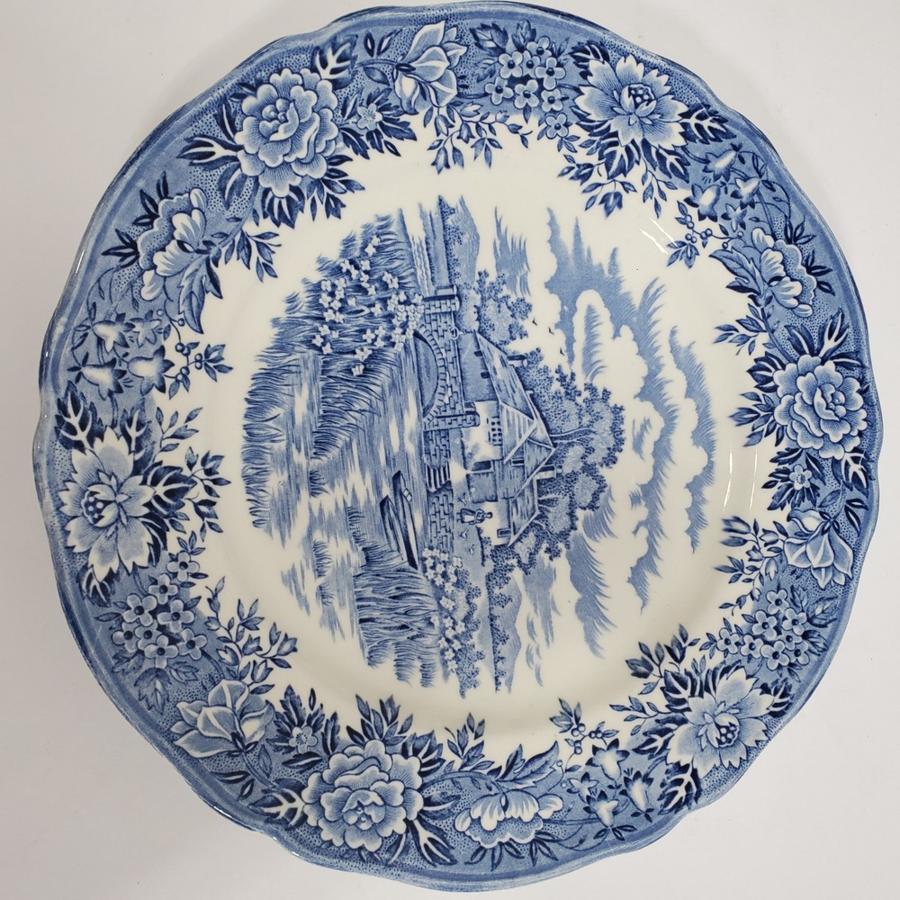 Salem China Co Plate Dinner 10in Blue White English Village Ironstone